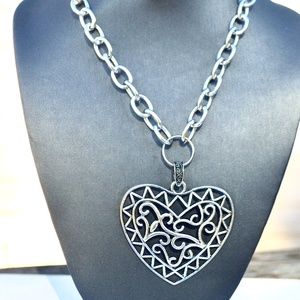 Huge Silver Filigree Heart Choker Chain Necklace